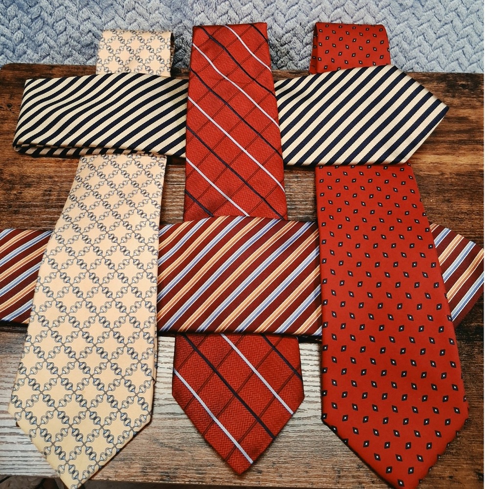 Brooks Brothers Silk Tie Lot of 5 Makers 346 Red Navy Cream Stripe Geometric